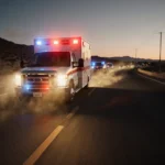 Stolen ambulance races on 14 Freeway with flashing lights and sirens while LAPD cars pursue