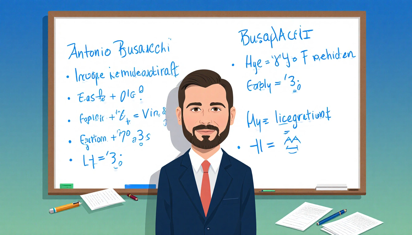 Antonio Busalacchi standing beside a UCAR chalkboard with climate research equations and notes in a blue-green background
