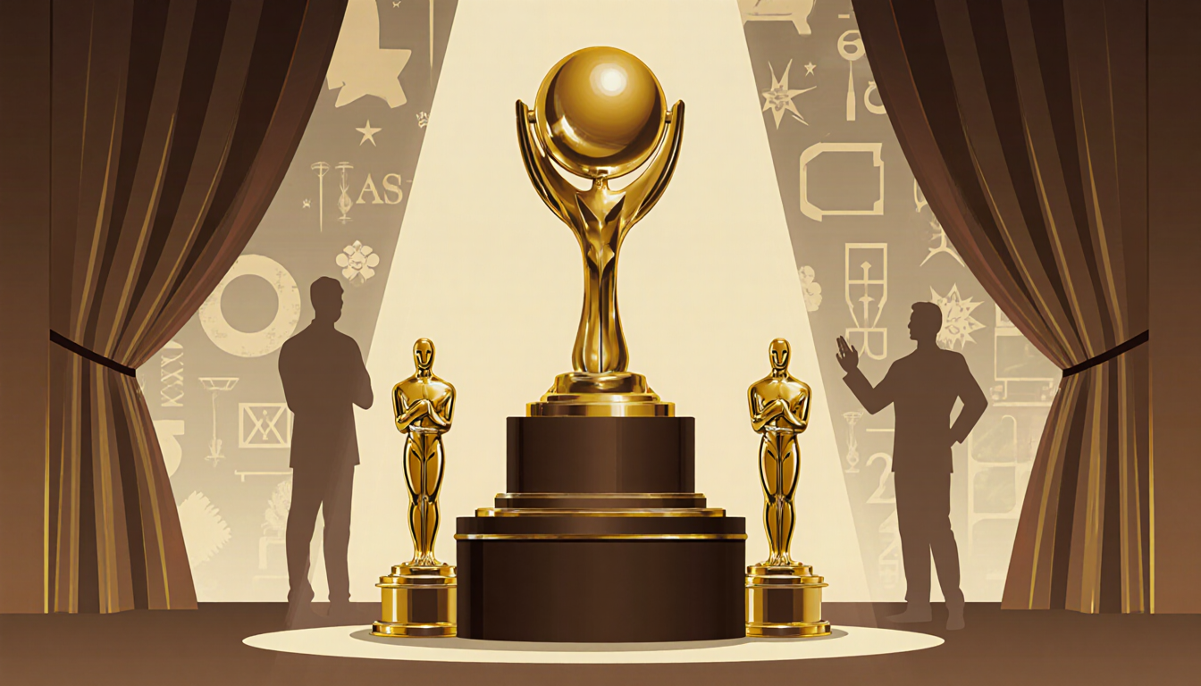 Artios Awards trophy sits on pedestal with golden statuettes and casting silhouettes in background