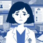 Doctor Briana Calcagno‑Davi stands before desk with screens social media profiles expressing concern about misinformation