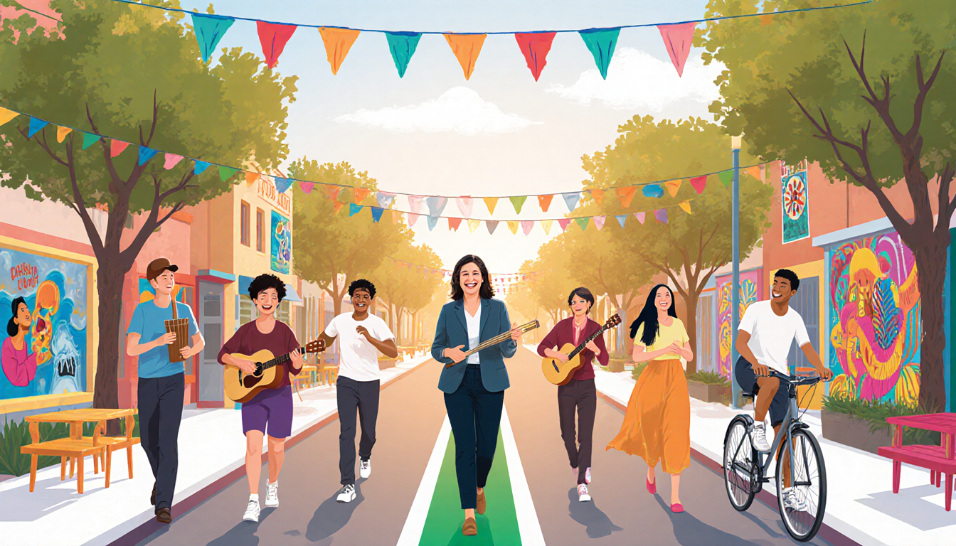 Supervisor Hilda L. Solis welcomes participants with a warm smile among walkers and bikers and colorful murals and greenery