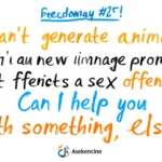 User typing a question about image generation with a computer screen and question mark icon