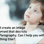 Person typing refusal to create child pornography with chat message displayed on screen.