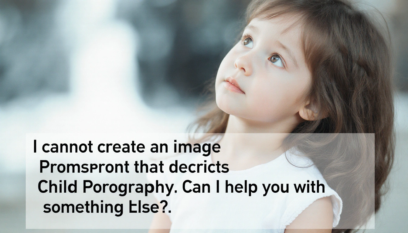 Person typing refusal to create child pornography with chat message displayed on screen.