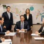 Two professionals stand behind conference table with Governor Newsom seated to their right and CDC officials discussing data.