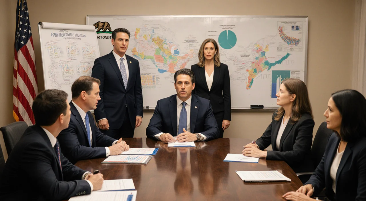 Two professionals stand behind conference table with Governor Newsom seated to their right and CDC officials discussing data.
