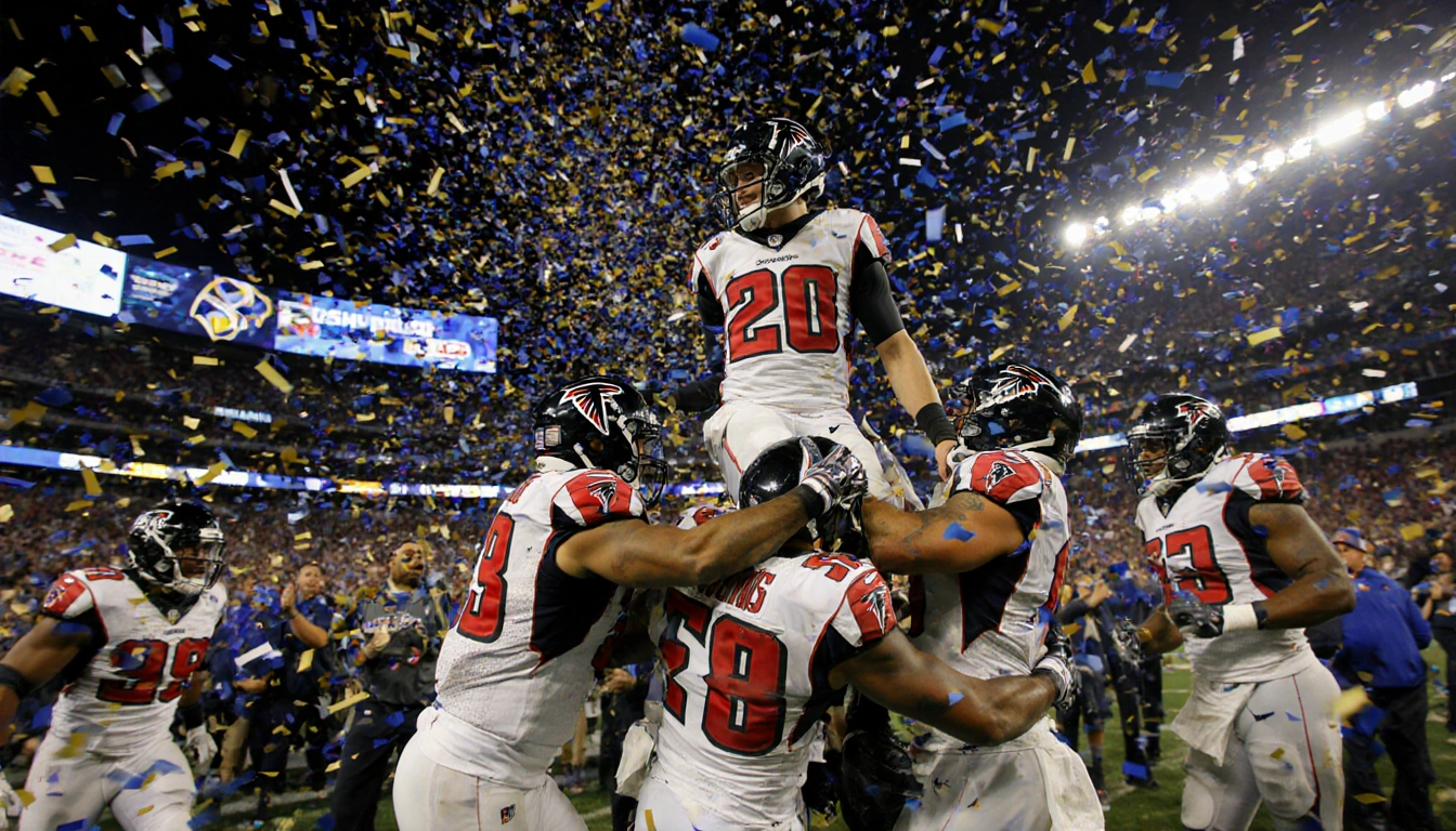 Falcons quarterback is hoisted onto teammates