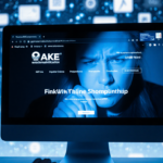 Holiday shopper staring at computer screen with fake online storefront and credit card slip under blue glow