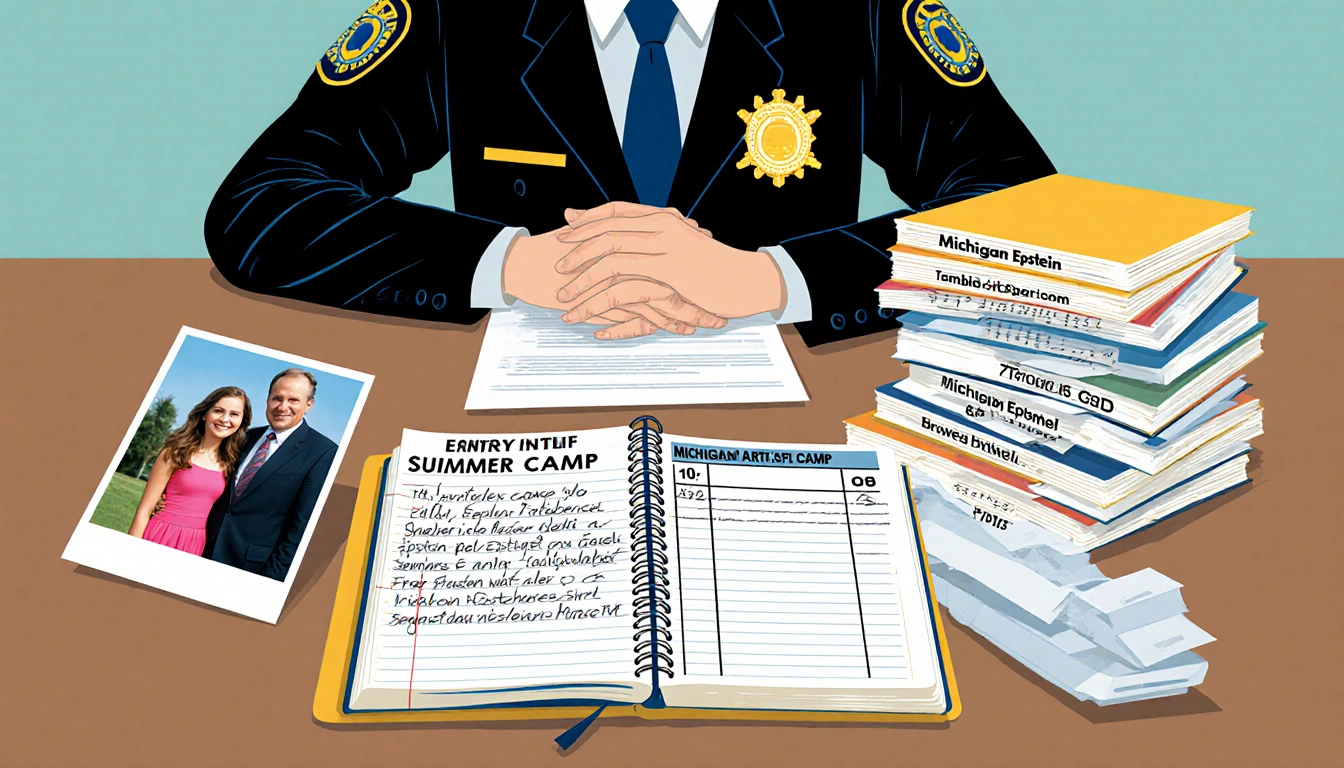 FBI agent examining documents with notebook of a 14-year-old camp attendee and flight log of Michigan summer arts camp