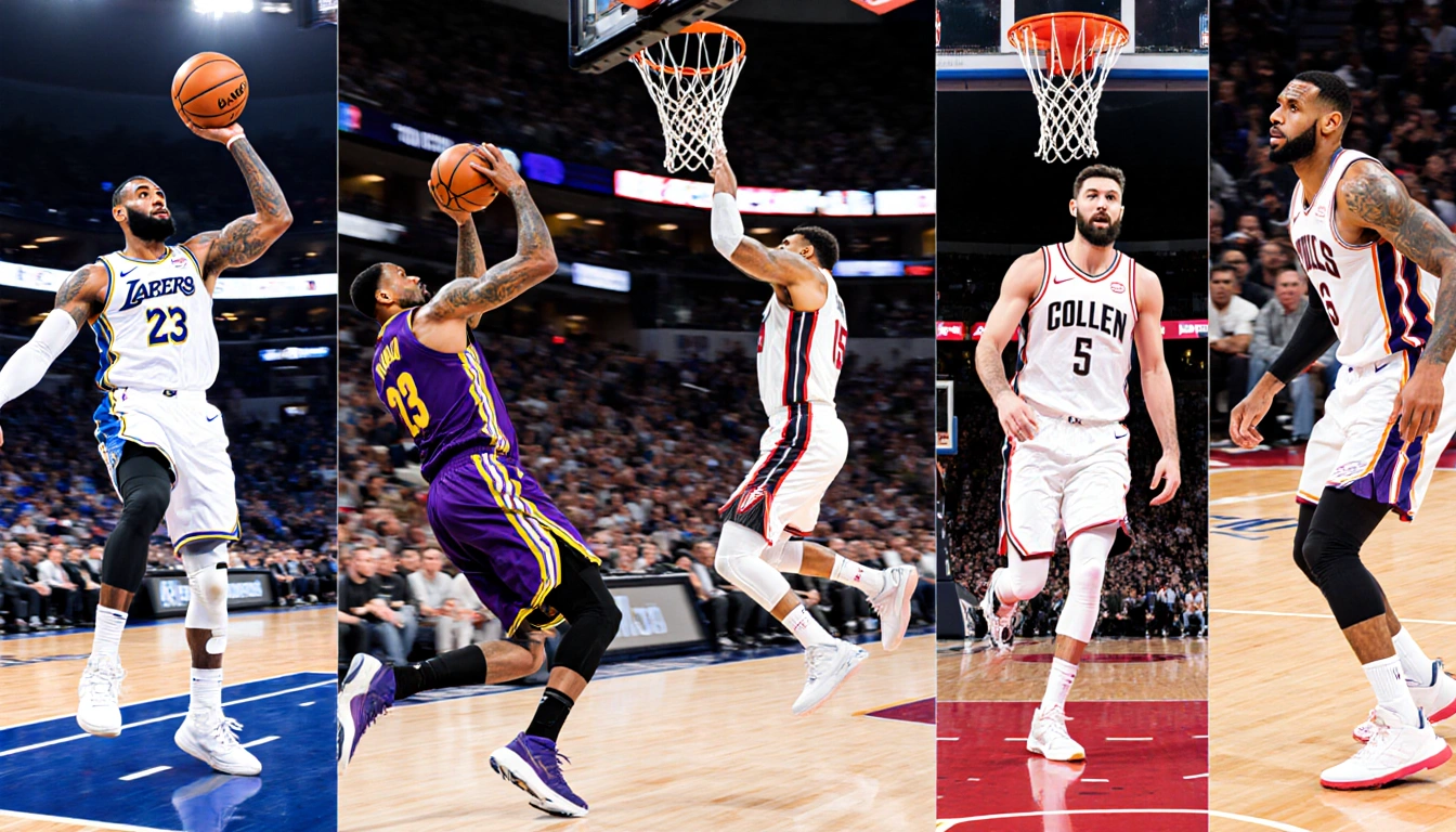 Kawhi Leonard shooting a three-pointer with motion blur and bold colors showcasing dynamic basketball action.