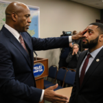 Bishop Guillory reaching to touch Najee Ali