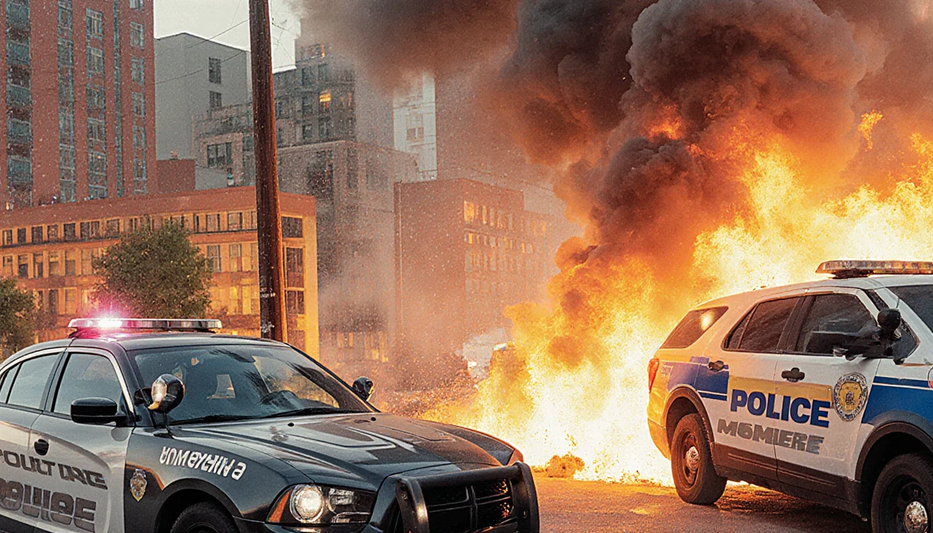 Chatbot screen shows refusal message with text about crime scenes and offers help with other requests