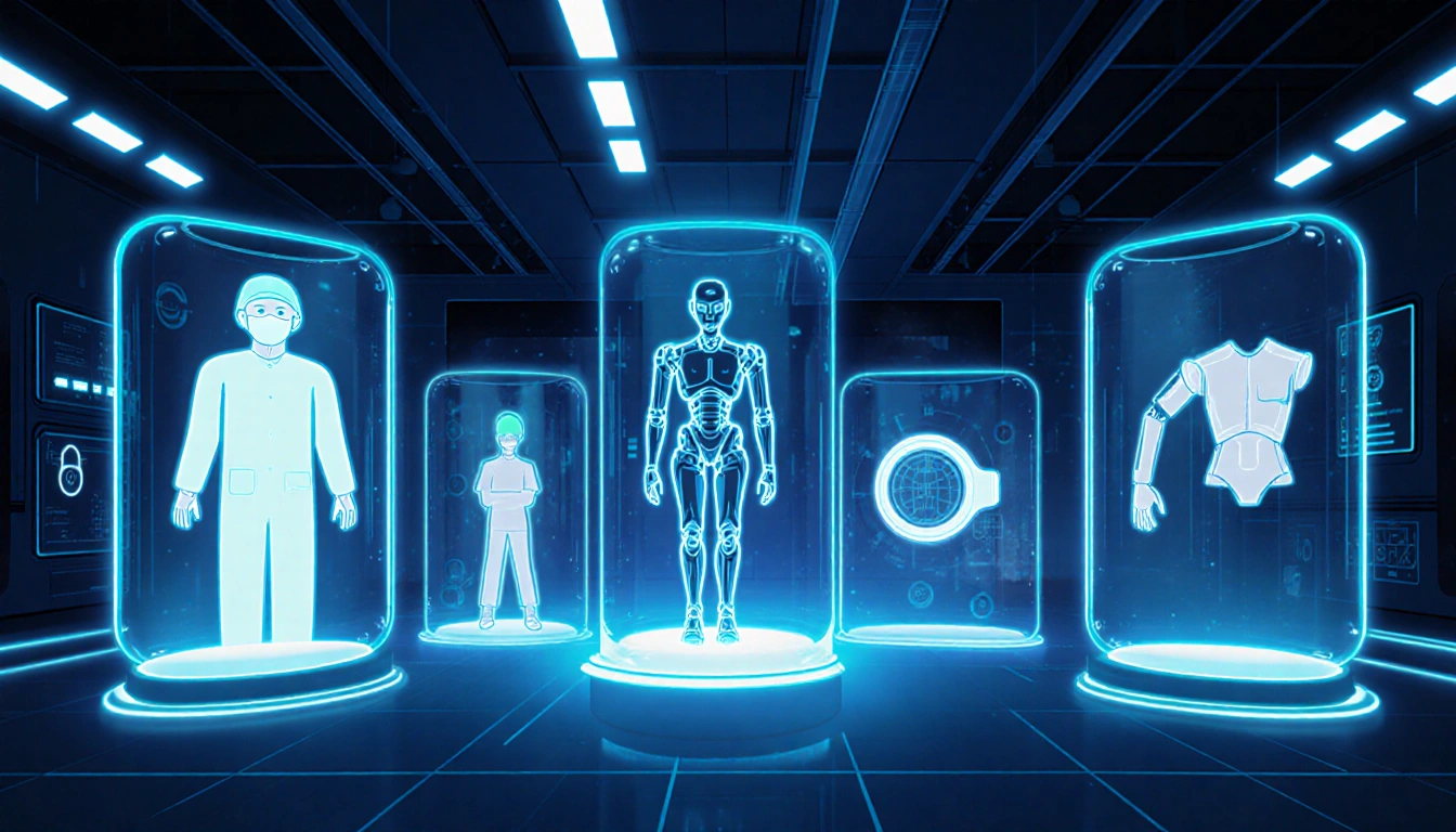 Robotic assistant operating in high-tech startup hub with neon lights and sleek lines