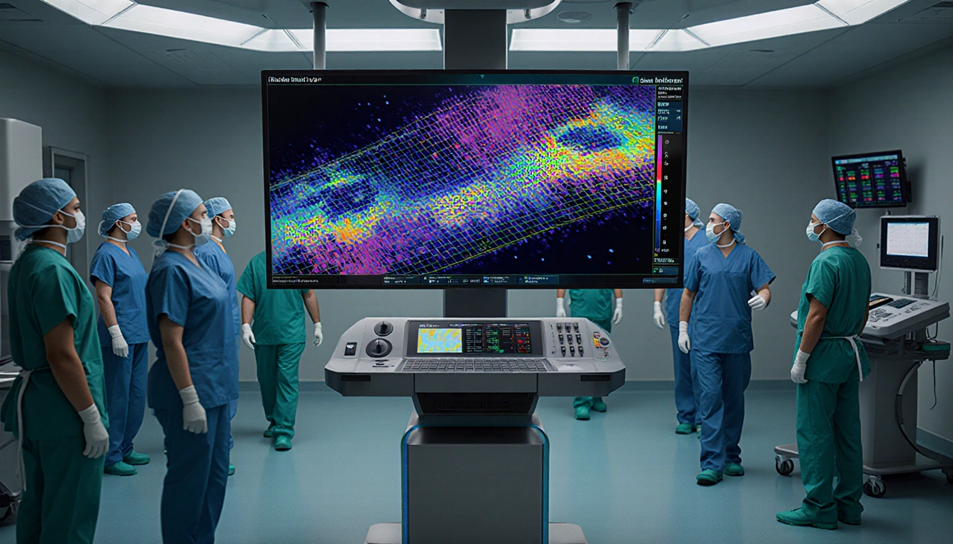 Console monitors room readiness and activity level with a thermal heat map and surgical staff moving in an operating room