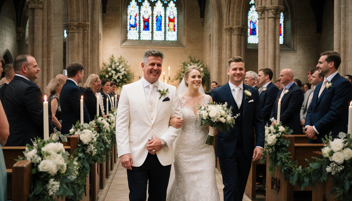 Gordon Ramsay exchanges vows with his daughter Holly and Olympic medalist Adam Peaty in a historic church setting.