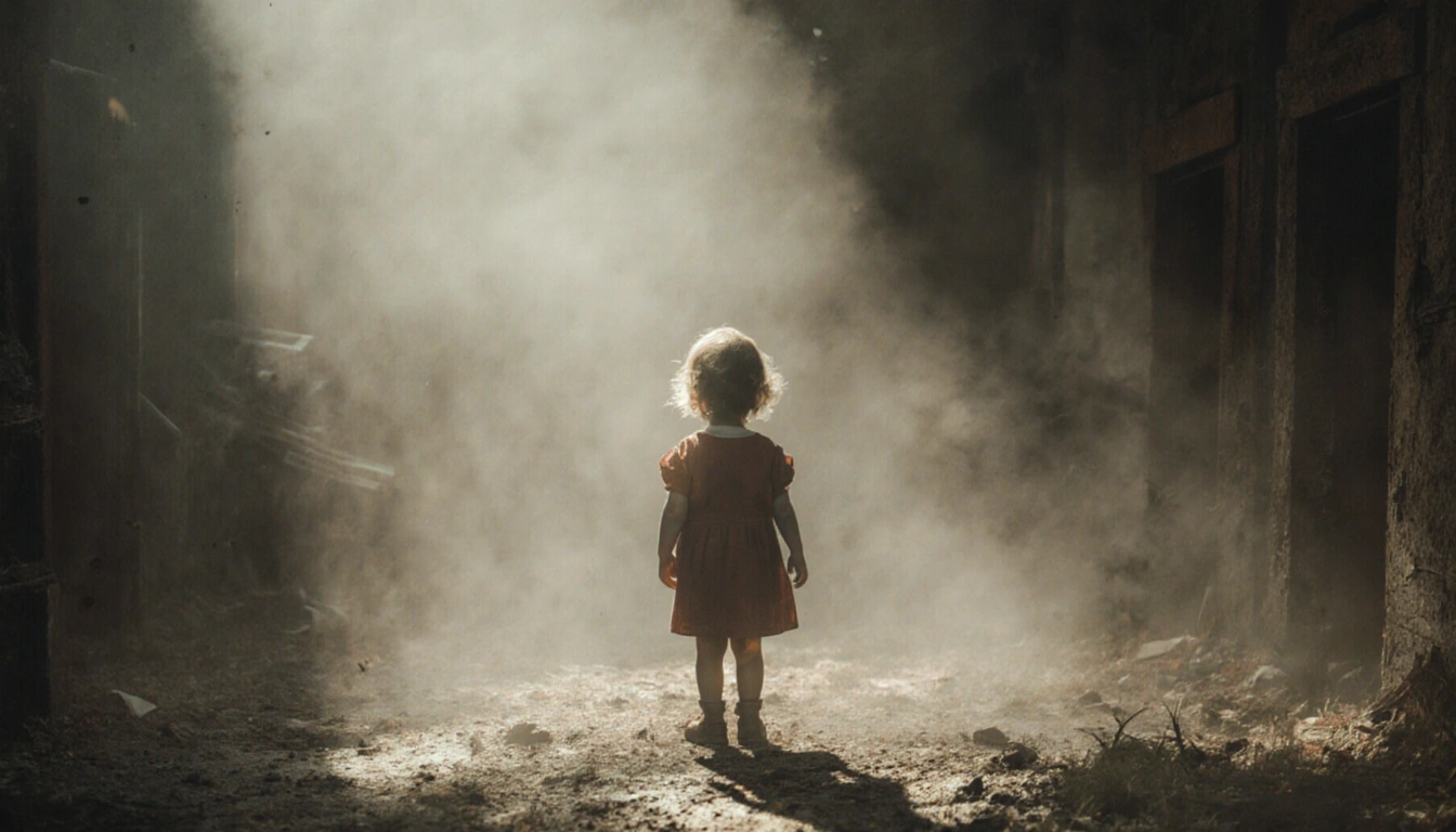 Illustrated figure holding a sign that says no child tragedy with a digital policy icon