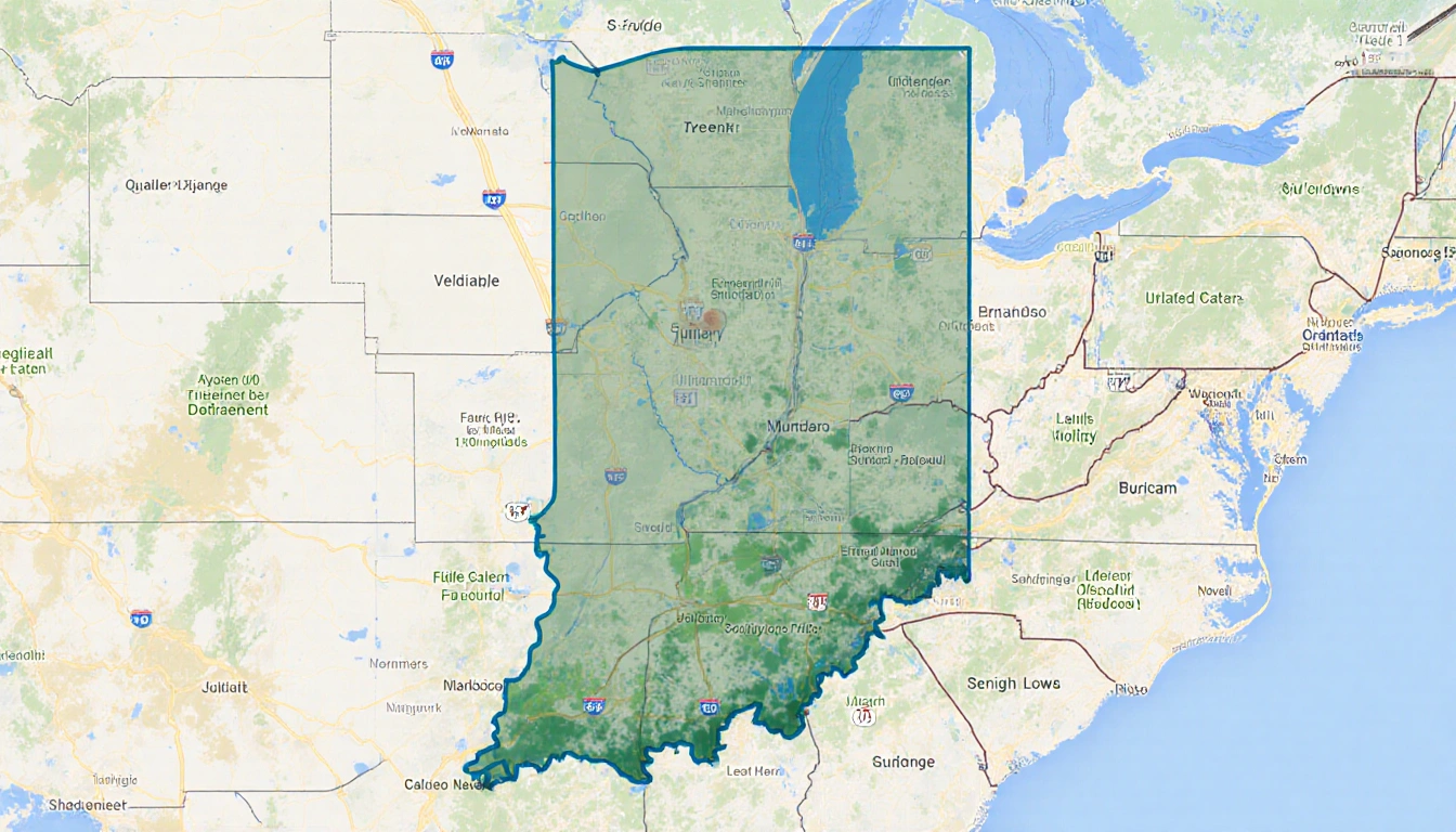 Map Indiana highlights stadium site with 3D roads and upgraded utilities showing improvements separate from stadium build.
