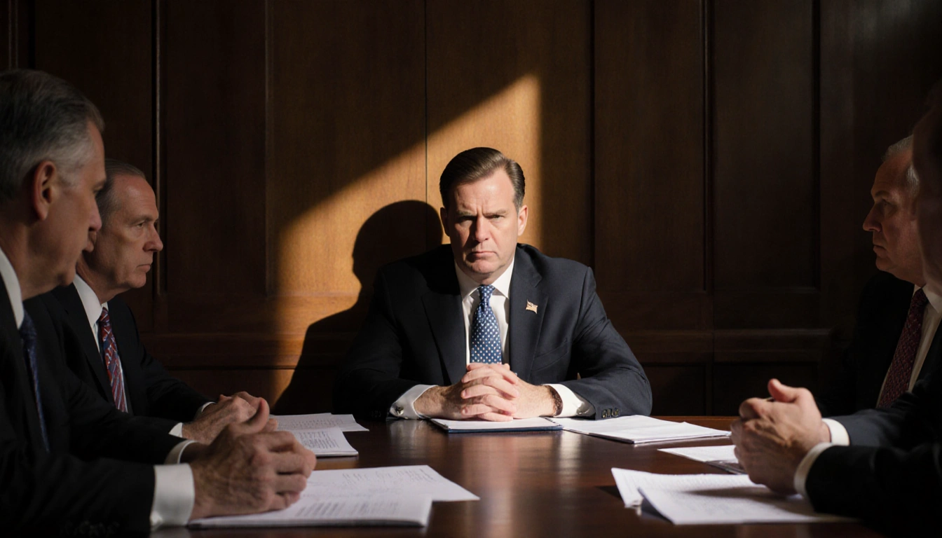 Jack Smith sits across from Republican panel with long shadow and scattered documents in an investigative hearing room