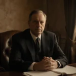 Jeffrey R. Holland sits with hands clasped and gentle gaze in a warm dim study with soft glow.