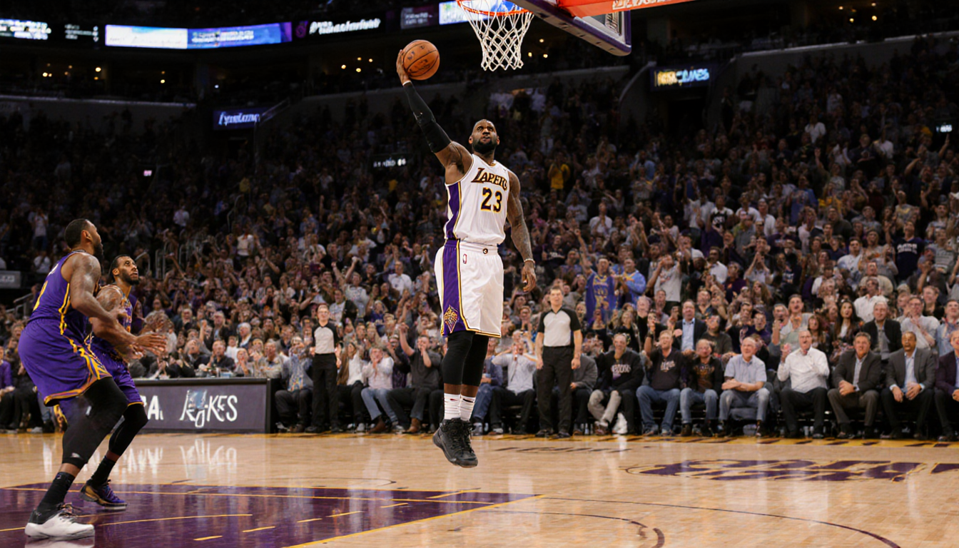 LeBron James shooting a 20-foot fadeaway with cheering and booing crowd in electric arena