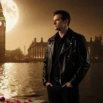 Luke Spencer standing on Port Charles waterfront with rose petals and reflected General Hospital clock tower.