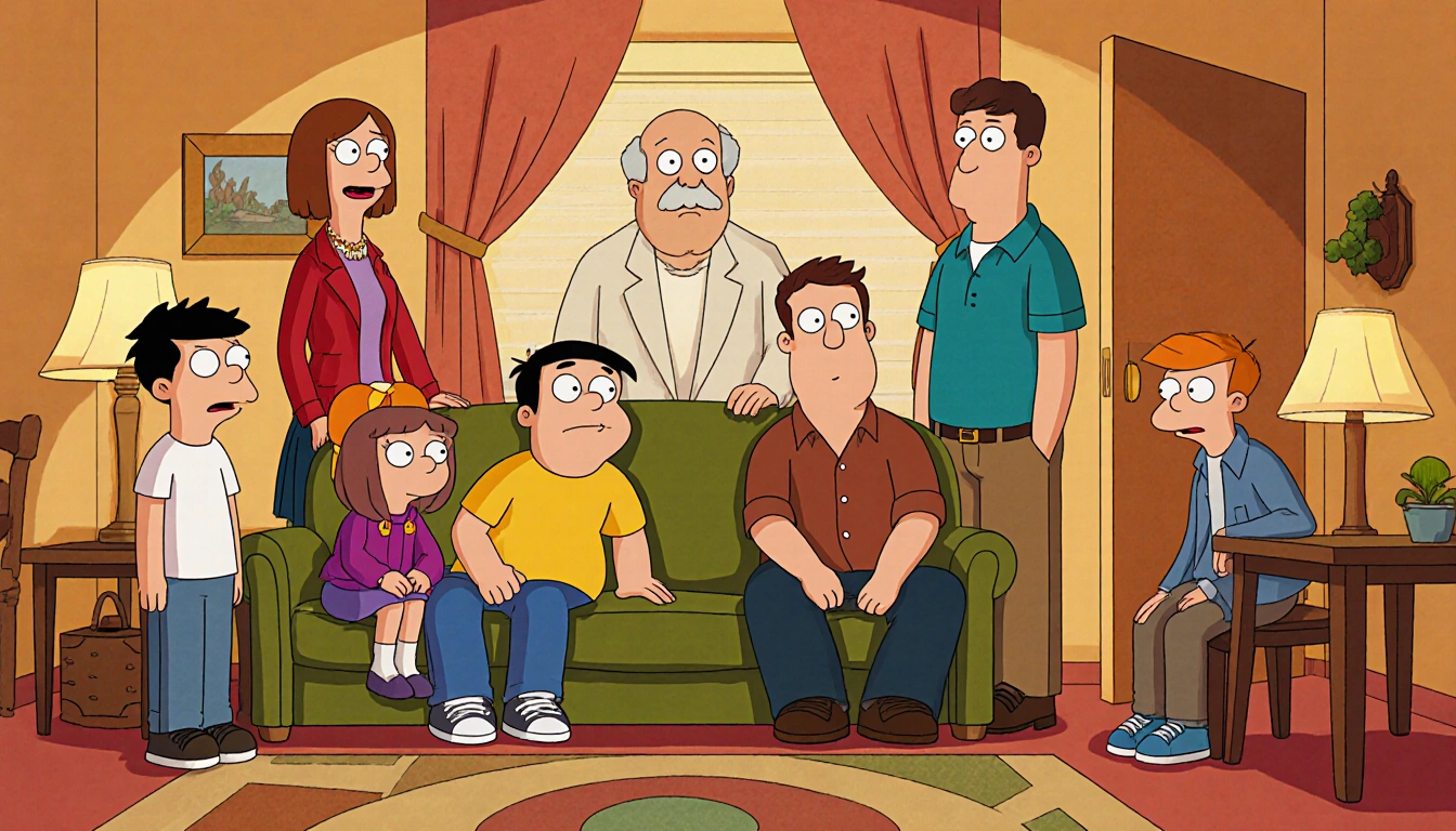 Malcolm sits on couch relieved with Lois and Hal nearby family reunion feels warm