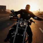 Detective Shaun Wallen lunges to grab a motorcycle