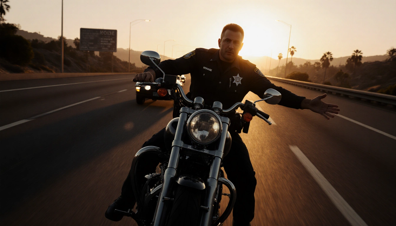 Detective Shaun Wallen lunges to grab a motorcycle