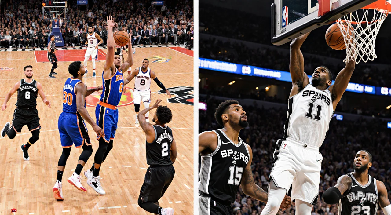 Jalen Brunson leads the charge with powerful dribble in fast‑paced basketball while Victor Wembanyama dominates the side