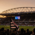 Fans cheering at sunset in Newcastle United