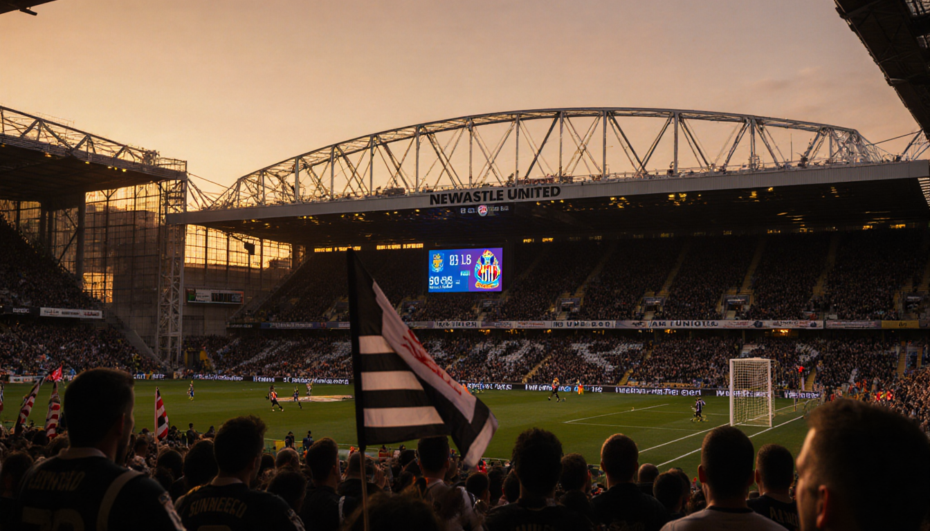 Fans cheering at sunset in Newcastle United