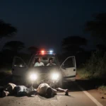 Anthony Joshua sits shocked in a broken car with fading ambulance siren and dark Nigerian night sky