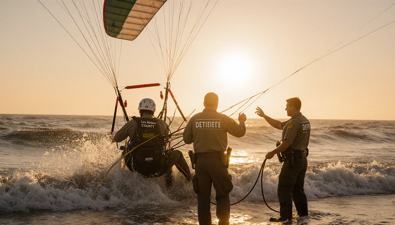 Deputies cutting tangled paragliders