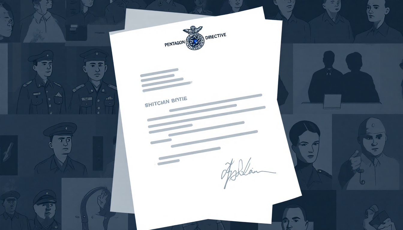 Pentagon memo showing seal addressed to armed forces with uniform personnel and phones