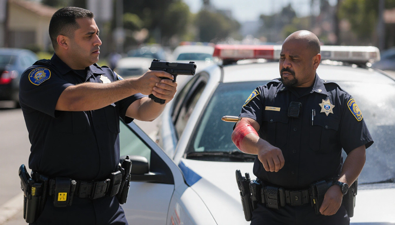 Ricardo Parias holding elbow is shot by federal agent with firearm traffic stop and ricochet bullet hits US Marshal in head