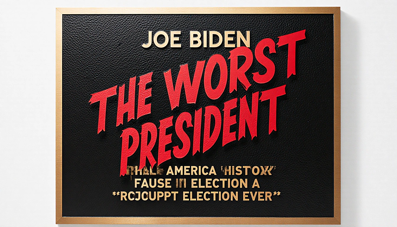 Presidential Walk of Fame plaque featuring Joe Biden with bold red letters calling him the worst president on a neutral backg