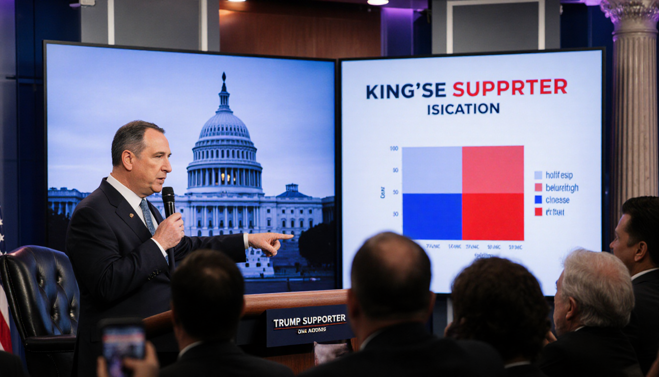 Senator Schiff addresses reporters with chair and screen showing Congress vs Trump supporters near Capitol.