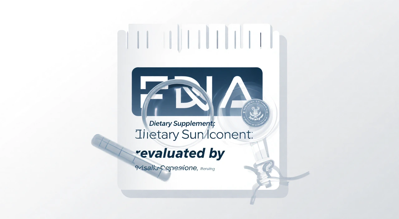 Label showing bold FDA disclaimer with magnifying glass and faint FDA seal outline