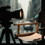 Camera glowing beside a director