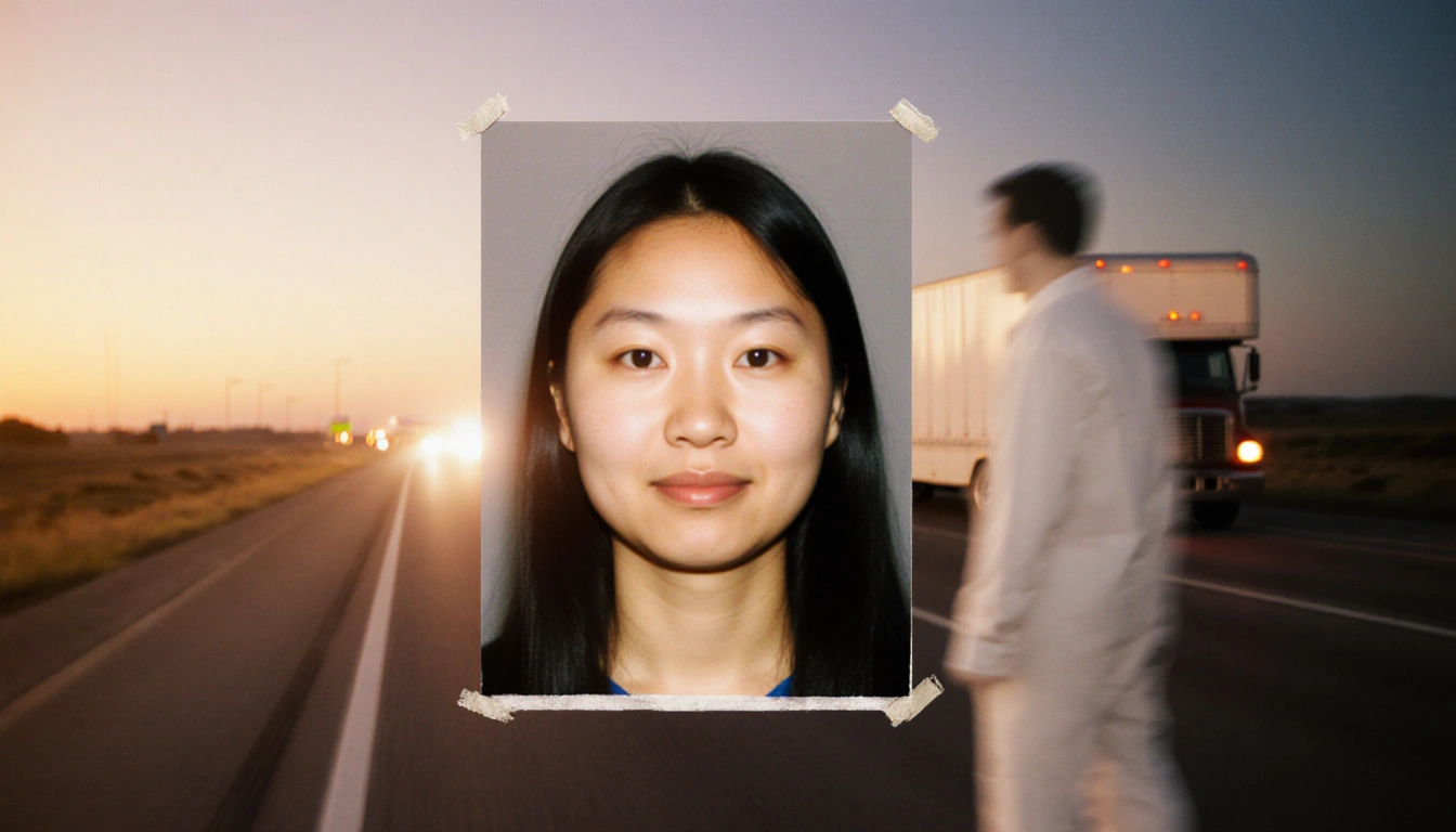 Wanted poster showing Kata Hay's face with sunset highway background and a shadowed white male figure.