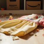 Discarded dress lying on floor with scattered toys and warm natural light