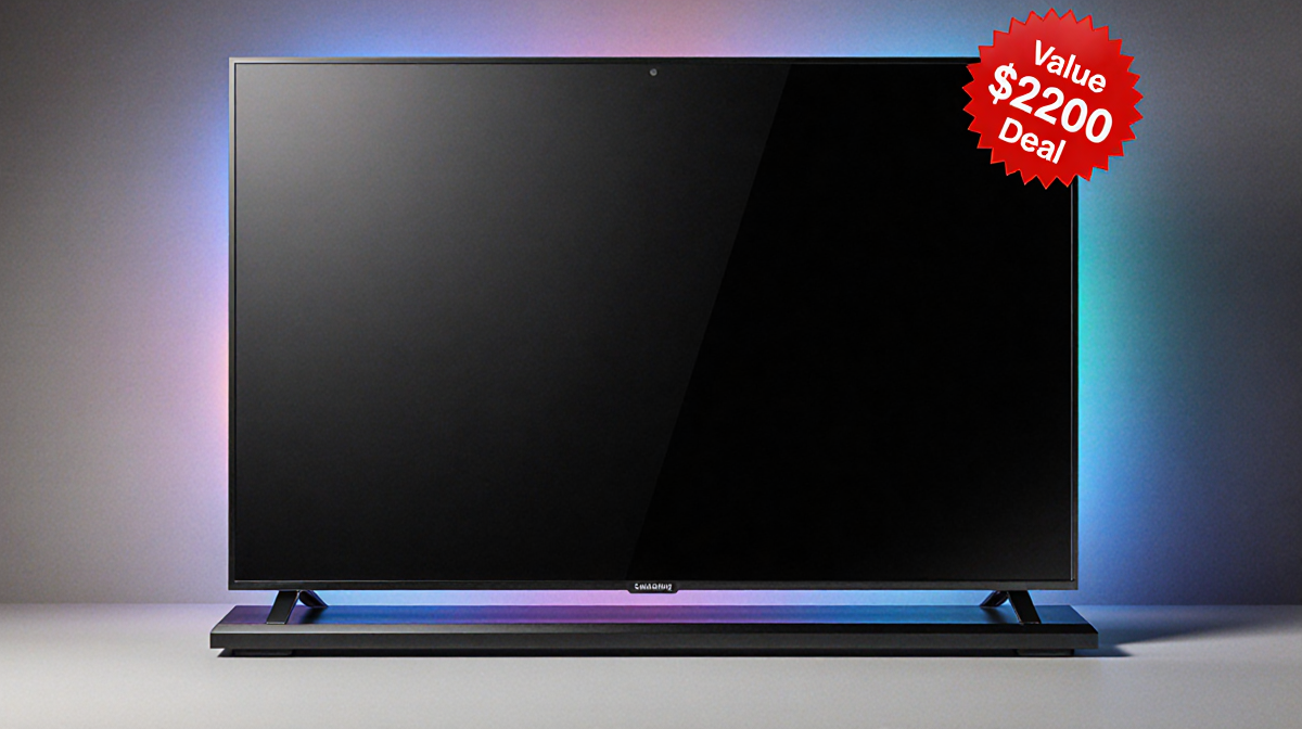 65-inch TV showing discounted price with Neo QLED panel and 120Hz refresh and a red Deal sticker