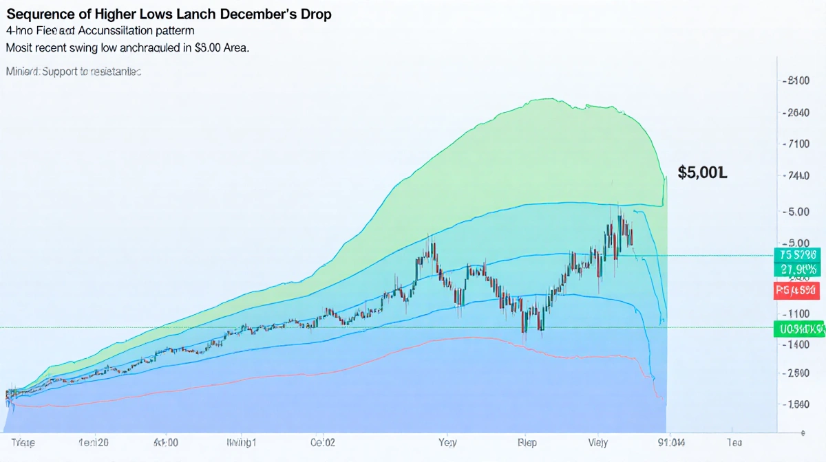 Chart showing rounded accumulation pattern with higher lows since December and recent swing low anchored near $3000