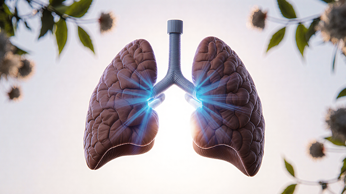 Adrenal gland glowing blue under morning light with blurred leaves hinting at stress hormone response