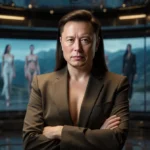 Woman crosses arms with Elon Musk