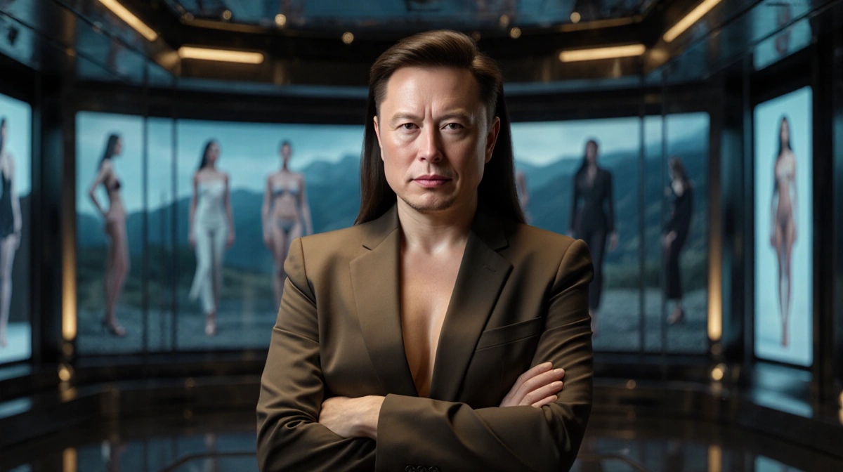 Woman crosses arms with Elon Musk