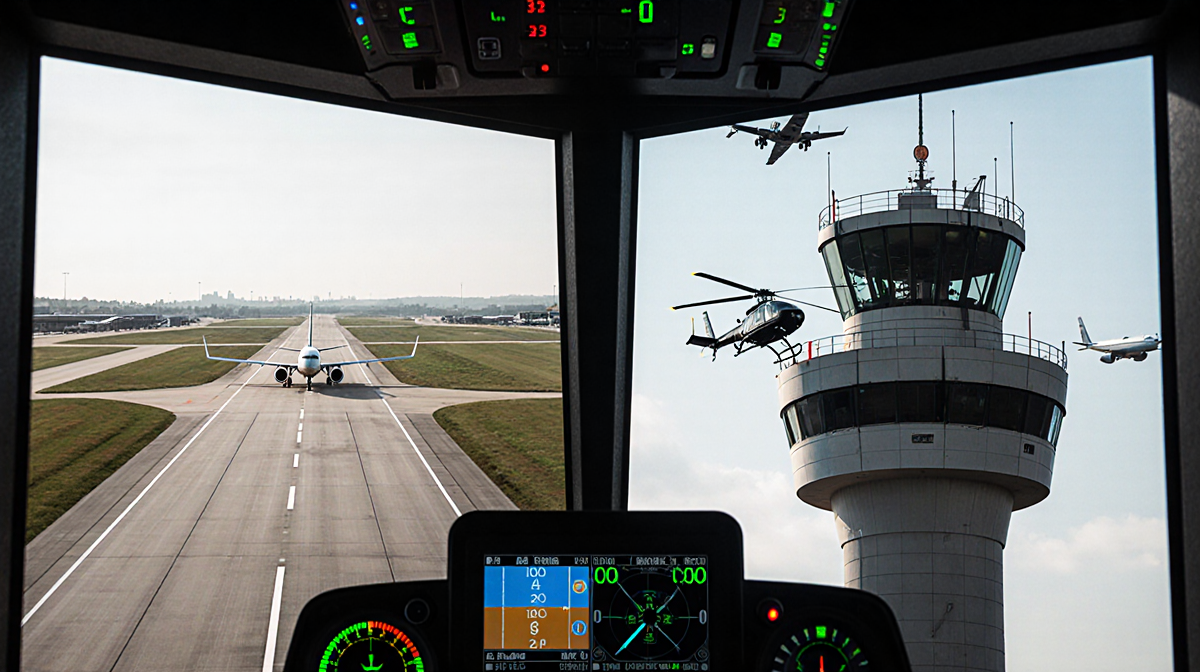 Air traffic controller watching screen with single aircraft below runway 33 while helicopter crew reports multiple aircraft