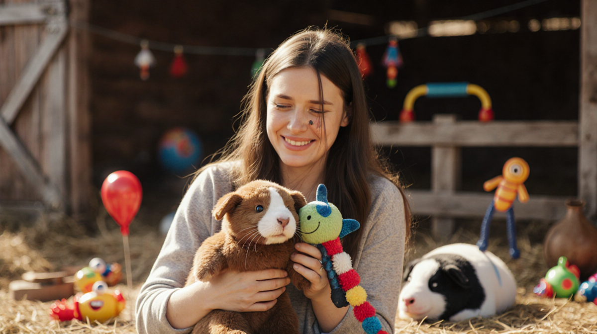 Alexa Freemyer holding a stuffed animal with a blurred farm backdrop and a lifeless body nearby with tears in her eyes