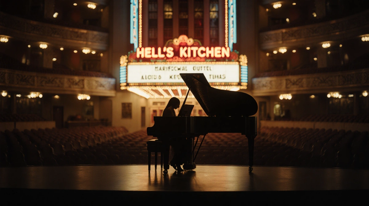 Alicia Keys sits at piano on empty Broadway stage with Hell
