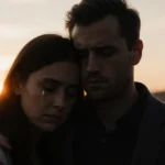 Amanda Batula and Kyle Cooke standing together at sunset with downcast expressions and tears showing relationship tension
